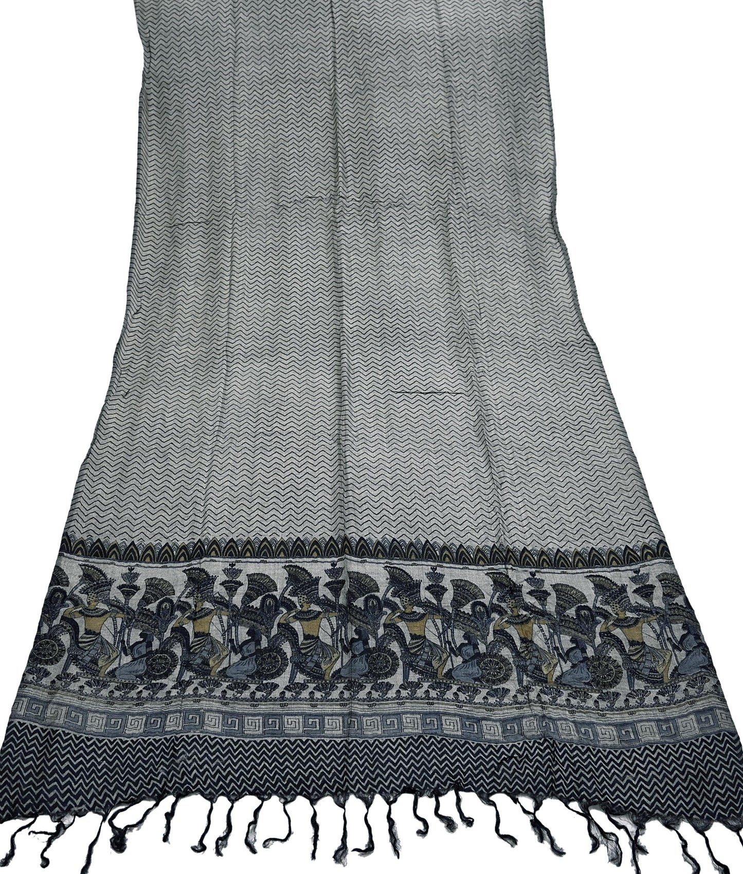 Vintage Gray & Black Stole Pure Wool Printed Dupatta Scarf Shawl Wrap Floral Long Winter Scarf for Women, Hijab, Christmas Gift