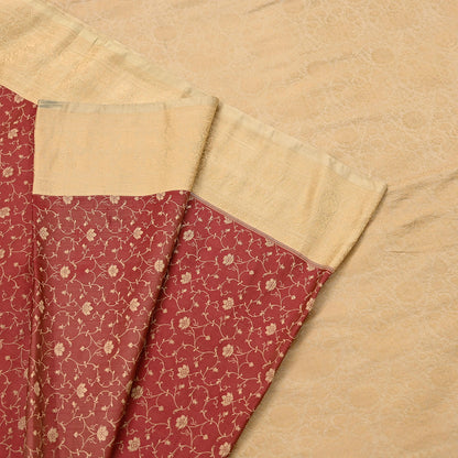 Vintage Red & Beige Banarasi Silk Saree Pure Satin Silk Handwoven Tanchoi Fabric with Paisley Weave 5 Yard Dressmaking Craft Material