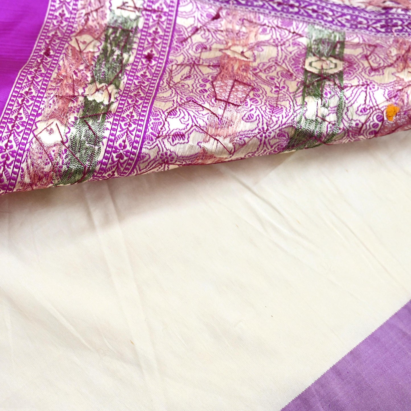Indian Vintage Sari Purple & White Artificial Silk Hand Embroidered Sarees Craft Fabric 5Yd Sewing Soft Sequins Upcycle Dress Making