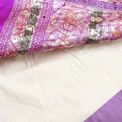 Indian Vintage Sari Purple & White Artificial Silk Hand Embroidered Sarees Craft Fabric 5Yd Sewing Soft Sequins Upcycle Dress Making