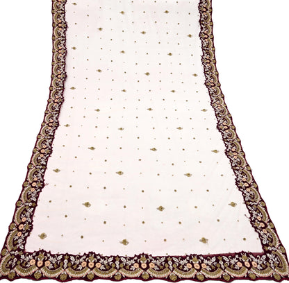 Indian Pre-owned Heavy Wedding Peach Net/Mesh/ Velvet Hand Embroidered Dupatta Designer By Anamika Khanna Bridal Wear