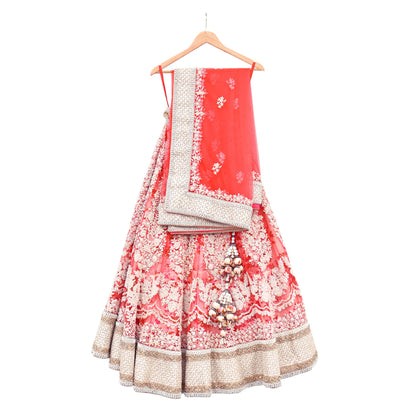 Pre-Owned Designer Abu Jani Hand Embroidered Heavy Lehenga, Blouse & Dupatta (3pcs Set)
