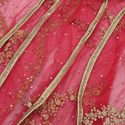 Indian Pre-owned Heavy Dupatta Red Net Long Stole Hand Embroidered By Designer Abu Jani Scarves Bridal Veil