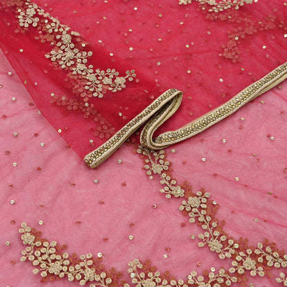 Indian Pre-owned Heavy Dupatta Red Net Long Stole Hand Embroidered By Designer Abu Jani Scarves Bridal Veil