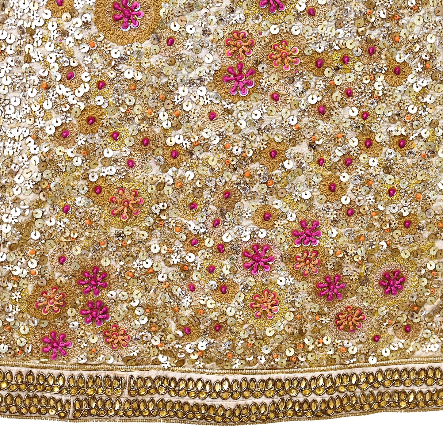 Indian Pre-owned Golden Pure Chanderi Silk Hand Embroidered By Designer Abu Jani Blouse/Top/Crop 34 M Size Party wear Bollywood