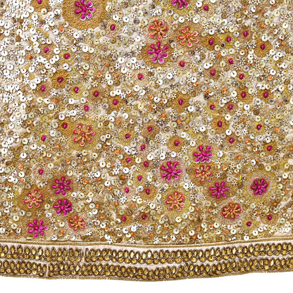 Indian Pre-owned Golden Pure Chanderi Silk Hand Embroidered By Designer Abu Jani Blouse/Top/Crop 34 M Size Party wear Bollywood