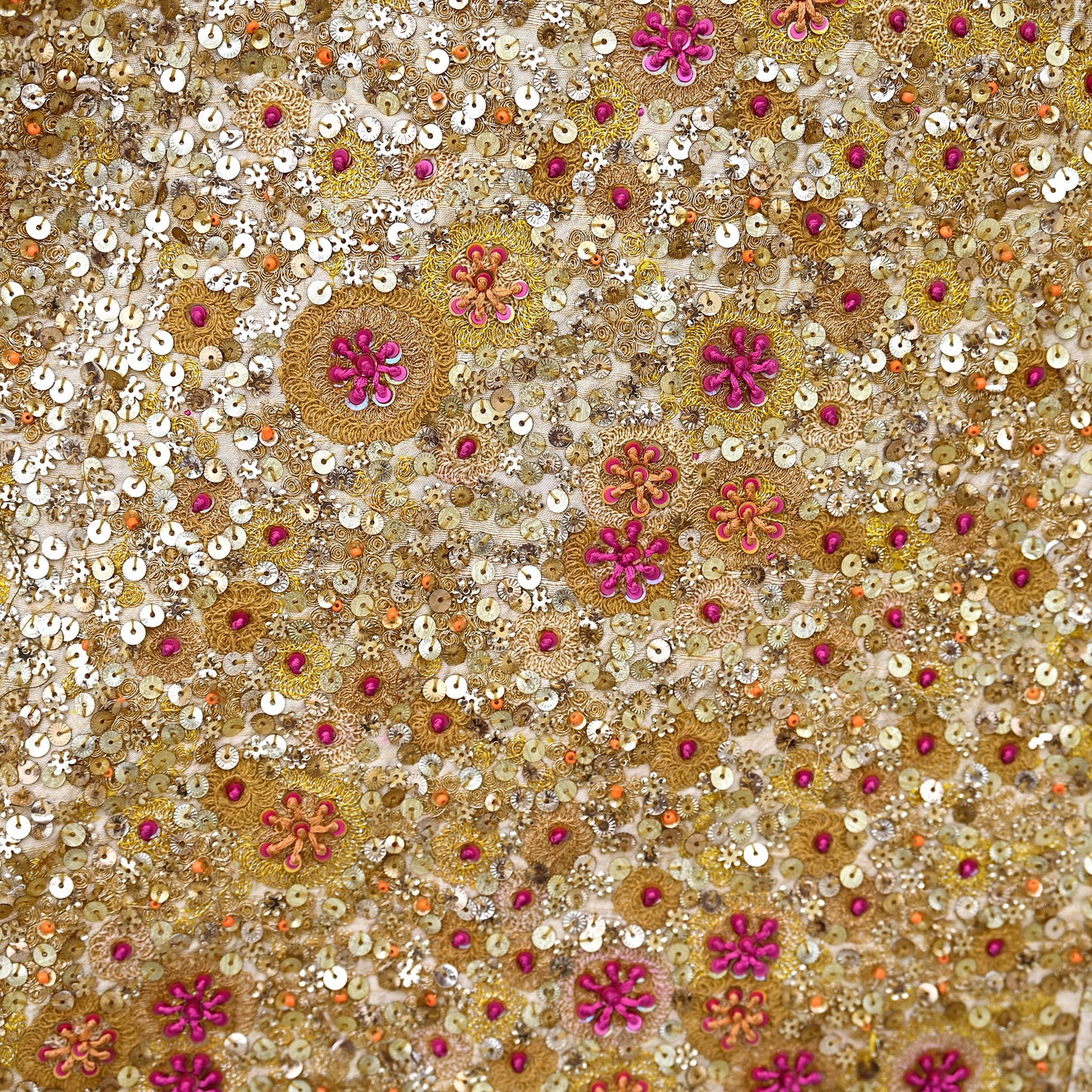 Indian Pre-owned Golden Pure Chanderi Silk Hand Embroidered By Designer Abu Jani Blouse/Top/Crop 34 M Size Party wear Bollywood