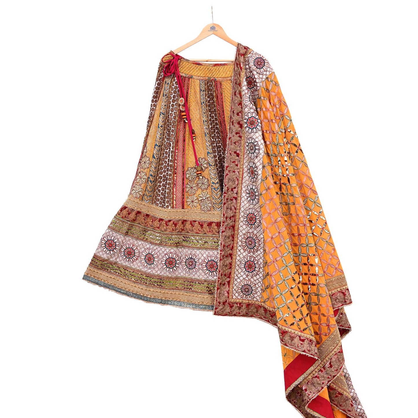 Indian Pre-owned Heavy Wedding Hand Embroidered Lehenga/Dupatta Designer By Anamika Khanna Zardozi Bridal Wear Floral Design