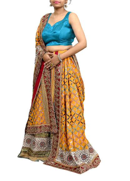 Indian Pre-owned Heavy Wedding Hand Embroidered Lehenga/Dupatta Designer By Anamika Khanna Zardozi Bridal Wear Floral Design