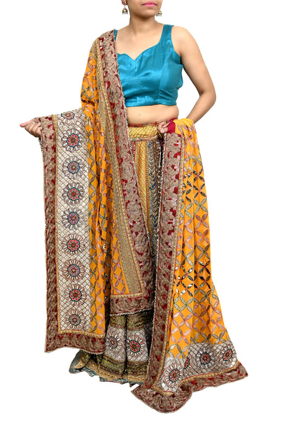 Indian Pre-owned Heavy Wedding Hand Embroidered Lehenga/Dupatta Designer By Anamika Khanna Zardozi Bridal Wear Floral Design