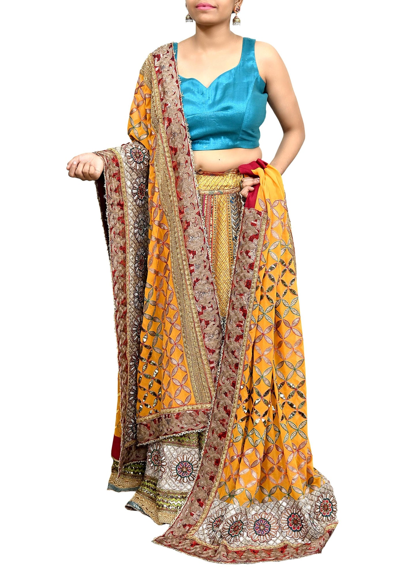 Indian Pre-owned Heavy Wedding Hand Embroidered Lehenga/Dupatta Designer By Anamika Khanna Zardozi Bridal Wear Floral Design