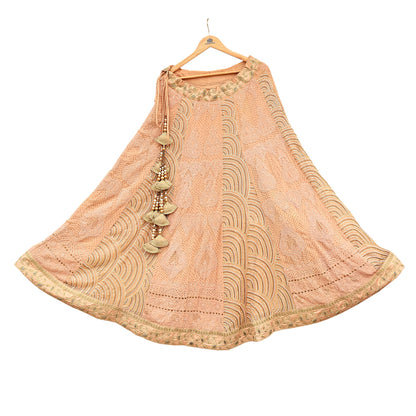Indian Pre-owned Heavy Hand Embroidered Chikankari/Mukesh Lehenga/Dupatta/Choli 3pcs Set By Designer Abu Jani Pure Georgette Silk