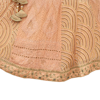Indian Pre-owned Heavy Hand Embroidered Chikankari/Mukesh Lehenga/Dupatta/Choli 3pcs Set By Designer Abu Jani Pure Georgette Silk