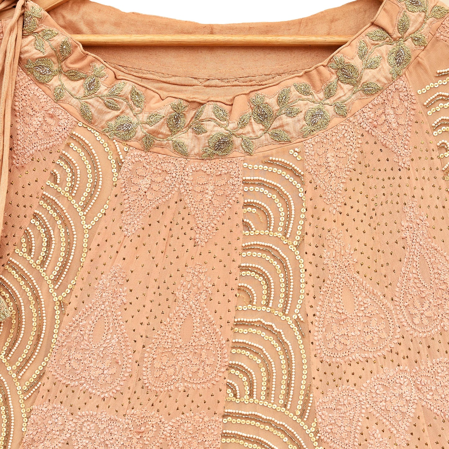 Indian Pre-owned Heavy Hand Embroidered Chikankari/Mukesh Lehenga/Dupatta/Choli 3pcs Set By Designer Abu Jani Pure Georgette Silk