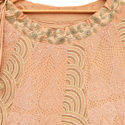 Indian Pre-owned Heavy Hand Embroidered Chikankari/Mukesh Lehenga/Dupatta/Choli 3pcs Set By Designer Abu Jani Pure Georgette Silk