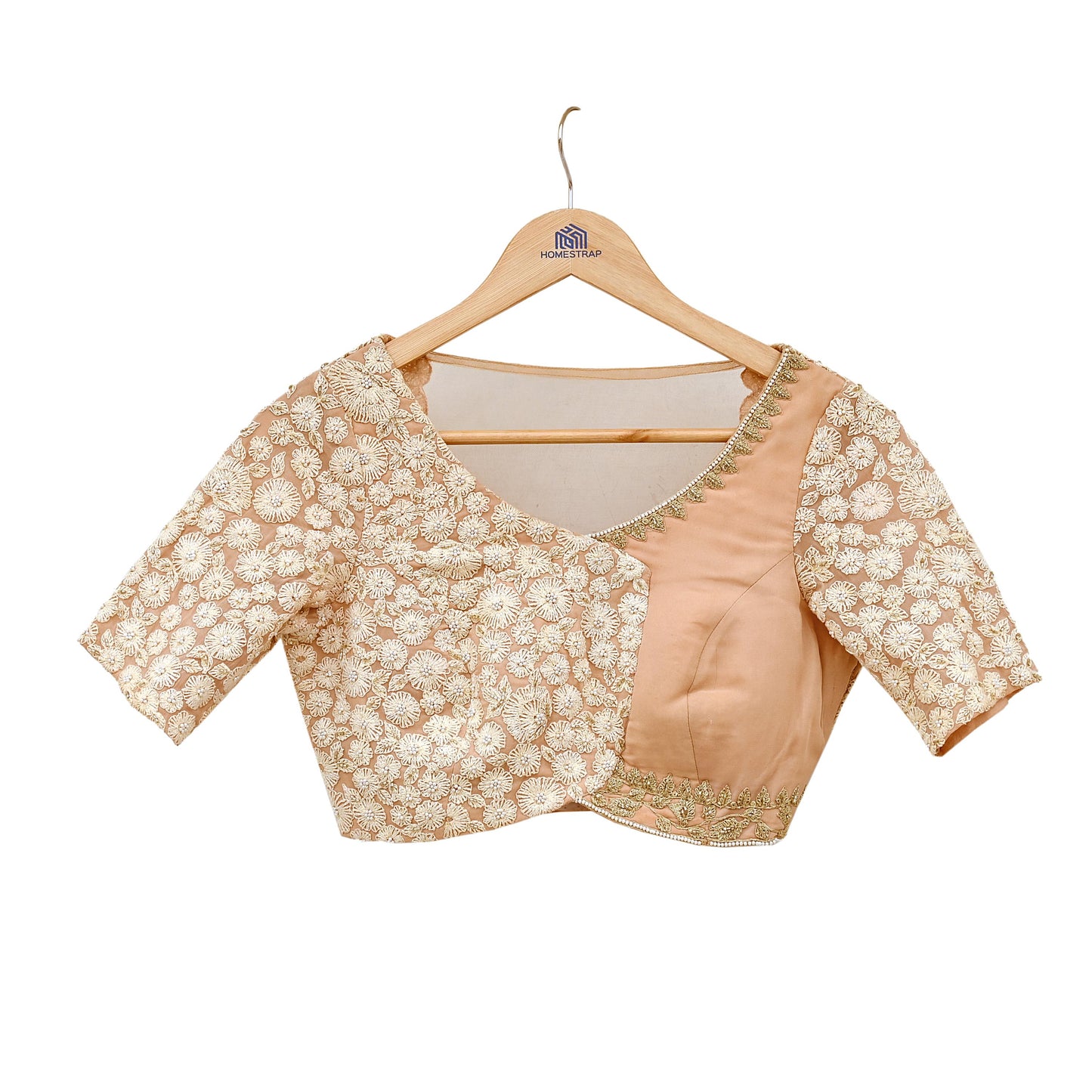Indian Pre-owned Golden Pure Georgette Silk Hand Embroidered By Designer Abu Jani Blouse/Top/Crop Party wear Bollywood