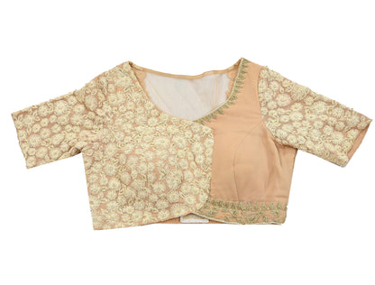 Indian Pre-owned Golden Pure Georgette Silk Hand Embroidered By Designer Abu Jani Blouse/Top/Crop Party wear Bollywood