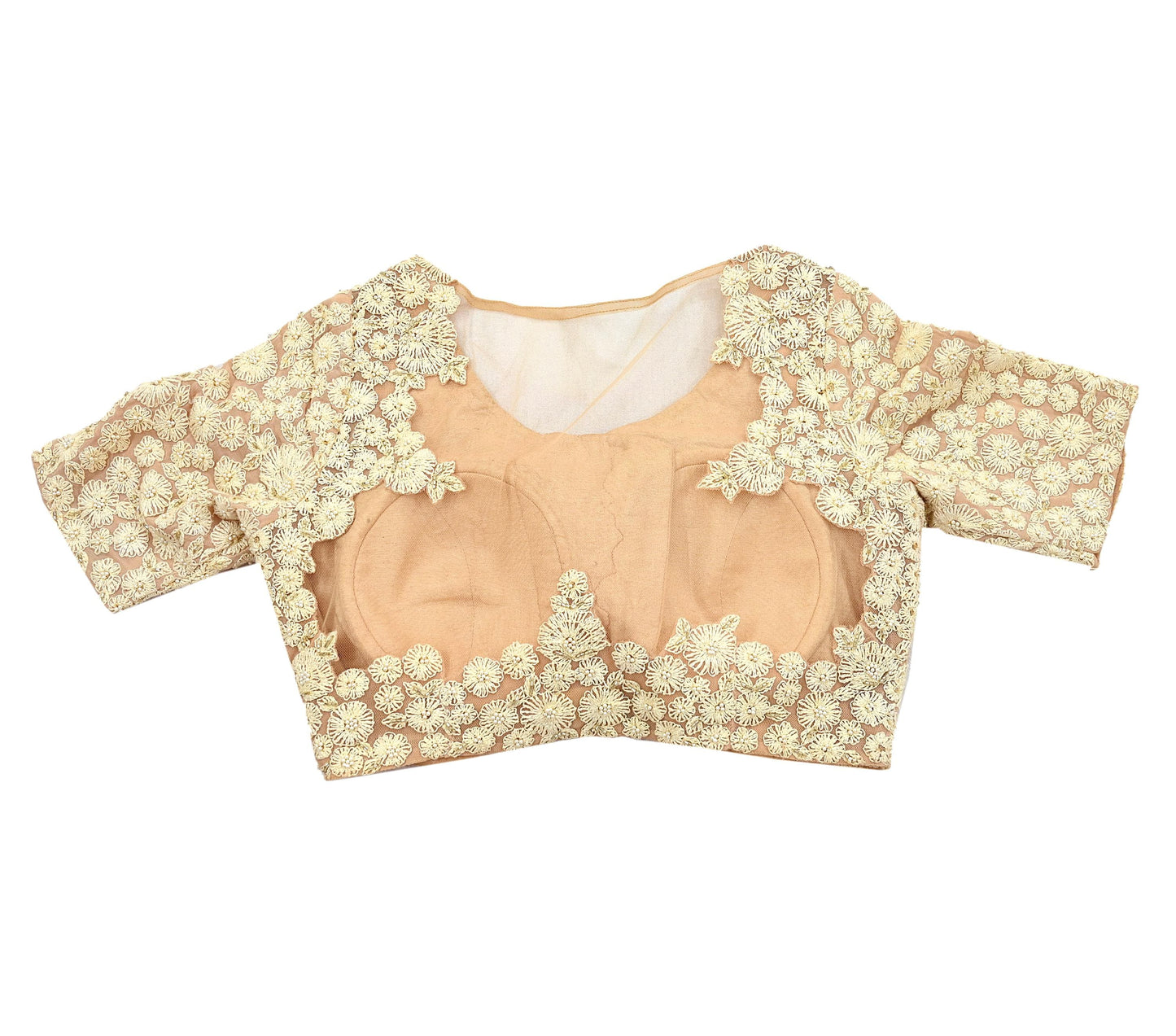 Indian Pre-owned Golden Pure Georgette Silk Hand Embroidered By Designer Abu Jani Blouse/Top/Crop Party wear Bollywood