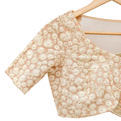 Indian Pre-owned Golden Pure Georgette Silk Hand Embroidered By Designer Abu Jani Blouse/Top/Crop Party wear Bollywood