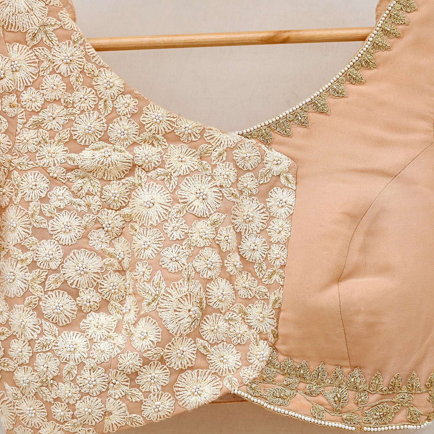 Indian Pre-owned Golden Pure Georgette Silk Hand Embroidered By Designer Abu Jani Blouse/Top/Crop Party wear Bollywood
