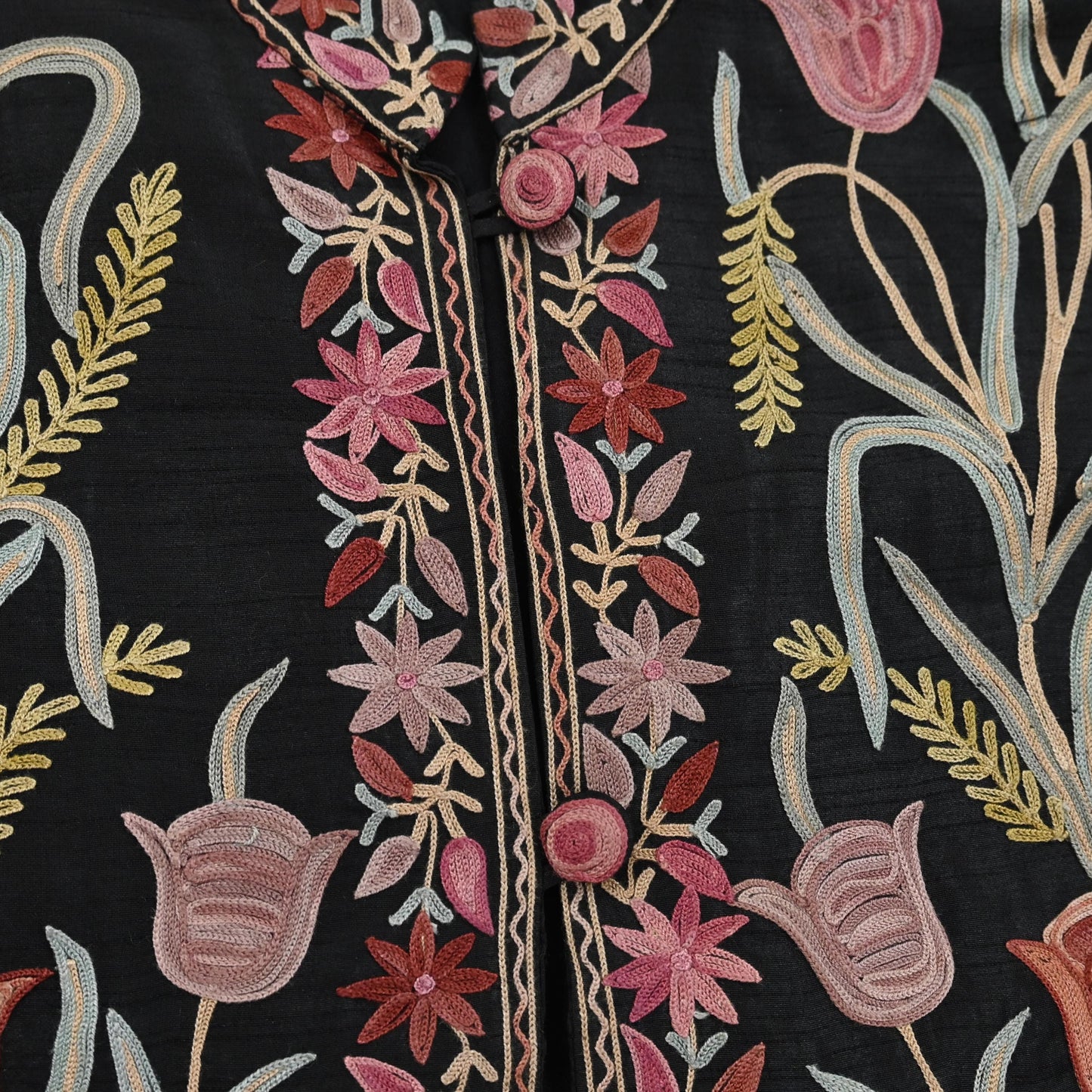 Indian Vintage Black Embroidered Kashmiri Coat, Aari Embroidery, Raw Silk Coat, Boho Jacket For Both Women/Men Indian Coat