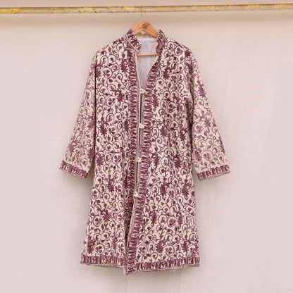 Indian Vintage Ivory Embroidered Kashmiri Coat, Aari Embroidery, Pure Woolen Coat, Boho Jacket For Both Women/Men Indian Coat