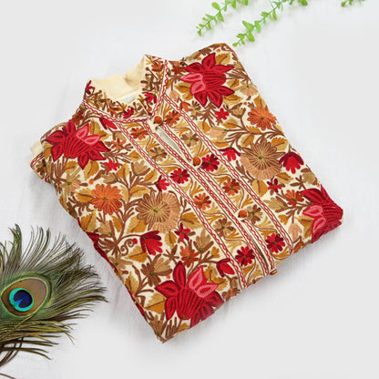 Indian Vintage Ivory Embroidered Kashmiri Coat, Aari Embroidery, Pure Woolen Coat, Boho Jacket For Both Women/Men Indian Coat