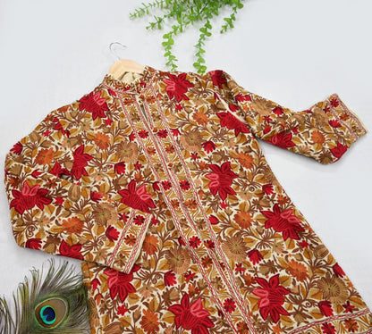 Indian Vintage Ivory Embroidered Kashmiri Coat, Aari Embroidery, Pure Woolen Coat, Boho Jacket For Both Women/Men Indian Coat