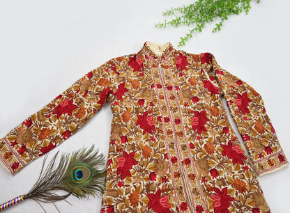 Indian Vintage Ivory Embroidered Kashmiri Coat, Aari Embroidery, Pure Woolen Coat, Boho Jacket For Both Women/Men Indian Coat