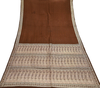 Vintage Brown Banarasi Silk Saree Pure Satin Silk Handwoven Tanchoi Fabric with Paisley Weave 5 Yard Dressmaking Craft Material