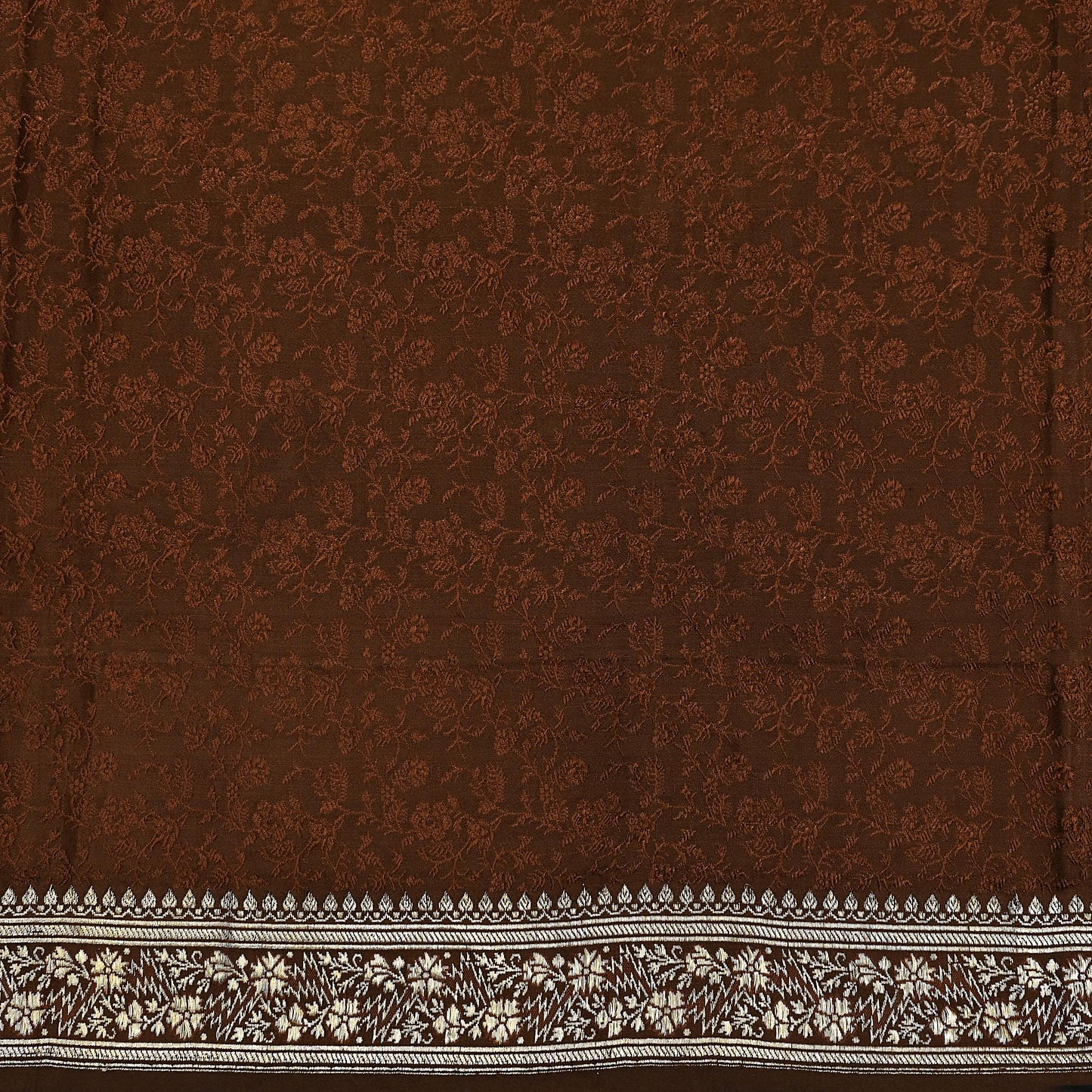 Vintage Brown Banarasi Silk Saree Pure Satin Silk Handwoven Tanchoi Fabric with Paisley Weave 5 Yard Dressmaking Craft Material