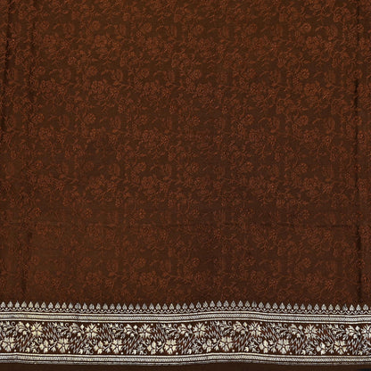 Vintage Brown Banarasi Silk Saree Pure Satin Silk Handwoven Tanchoi Fabric with Paisley Weave 5 Yard Dressmaking Craft Material