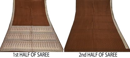 Vintage Brown Banarasi Silk Saree Pure Satin Silk Handwoven Tanchoi Fabric with Paisley Weave 5 Yard Dressmaking Craft Material