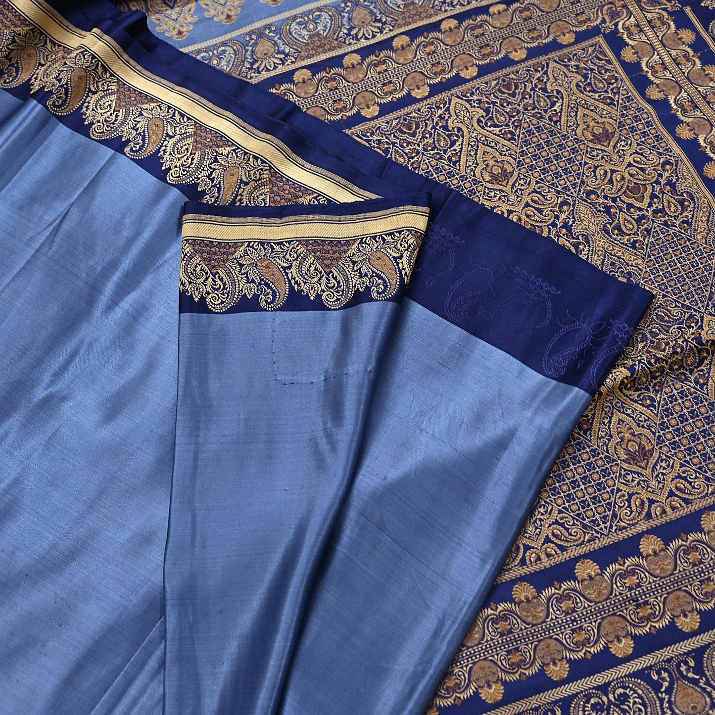 Vintage Blue Banarasi Silk Saree Pure Satin Silk Handwoven Tanchoi Fabric with Floral Weave 5 Yard Dressmaking Craft Material
