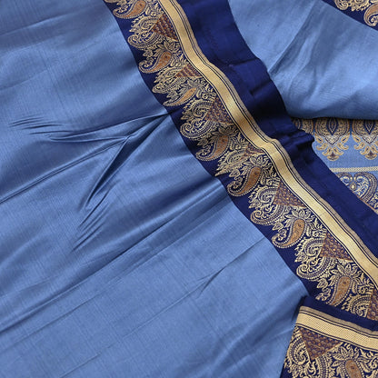 Vintage Blue Banarasi Silk Saree Pure Satin Silk Handwoven Tanchoi Fabric with Floral Weave 5 Yard Dressmaking Craft Material