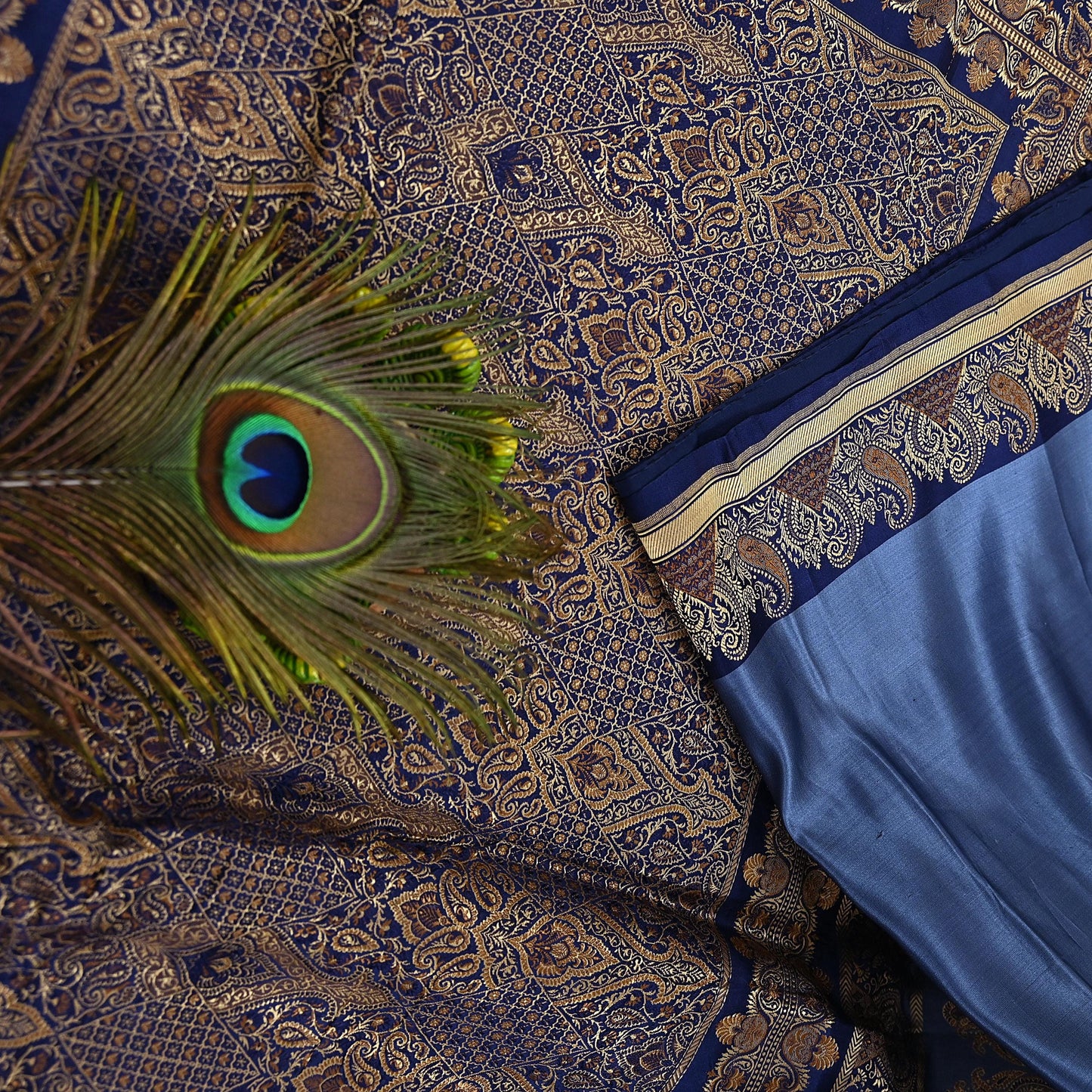Vintage Blue Banarasi Silk Saree Pure Satin Silk Handwoven Tanchoi Fabric with Floral Weave 5 Yard Dressmaking Craft Material