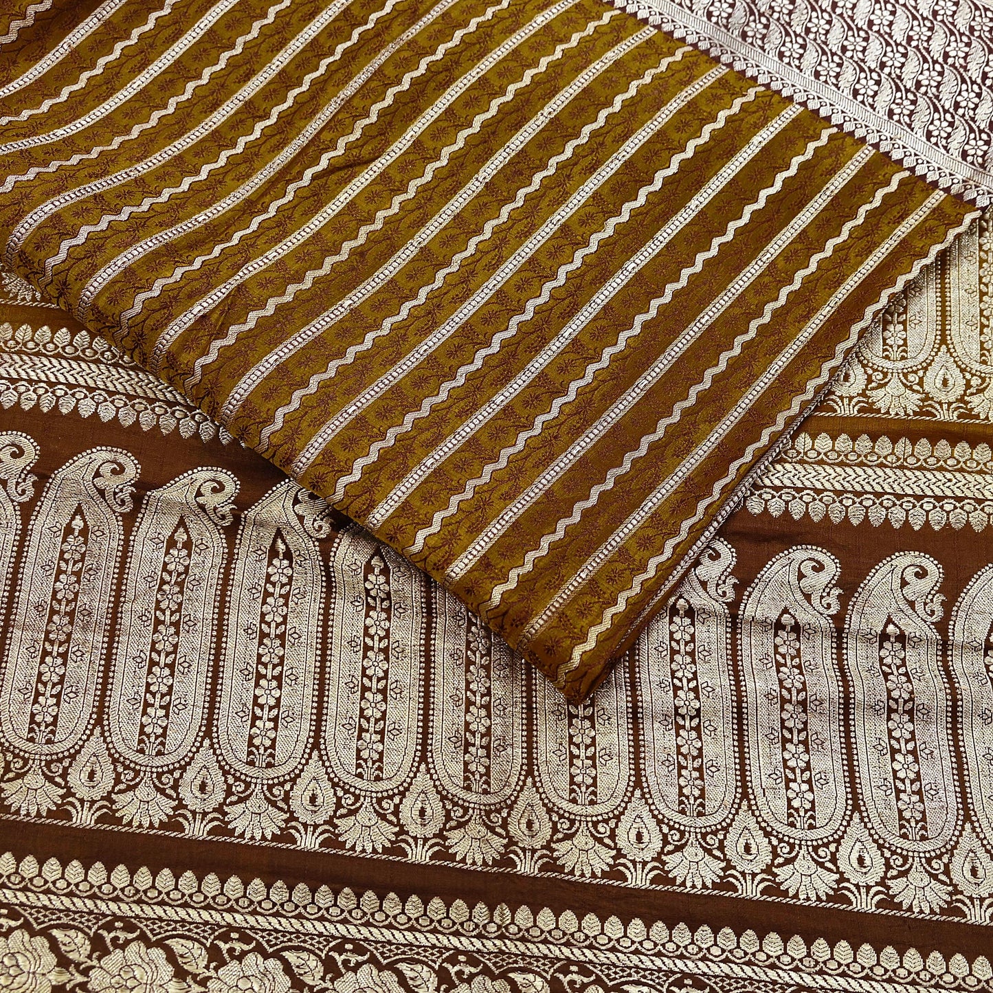 Vintage Green Banarasi Silk Saree Pure Satin Silk Handwoven Tanchoi Fabric with Paisley Weave 5 Yard Dressmaking Craft Material