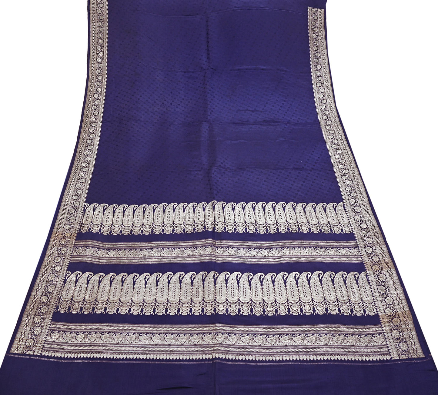 Vintage Banarasi Saree Pure Satin Silk Woven Brocade Zari Fabric Blue Heavy Craft Sari 5 Yards Indian Antique Textile Dress Making