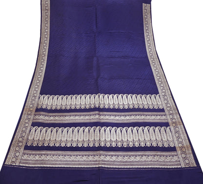 Vintage Banarasi Saree Pure Satin Silk Woven Brocade Zari Fabric Blue Heavy Craft Sari 5 Yards Indian Antique Textile Dress Making