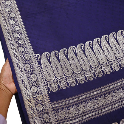 Vintage Banarasi Saree Pure Satin Silk Woven Brocade Zari Fabric Blue Heavy Craft Sari 5 Yards Indian Antique Textile Dress Making