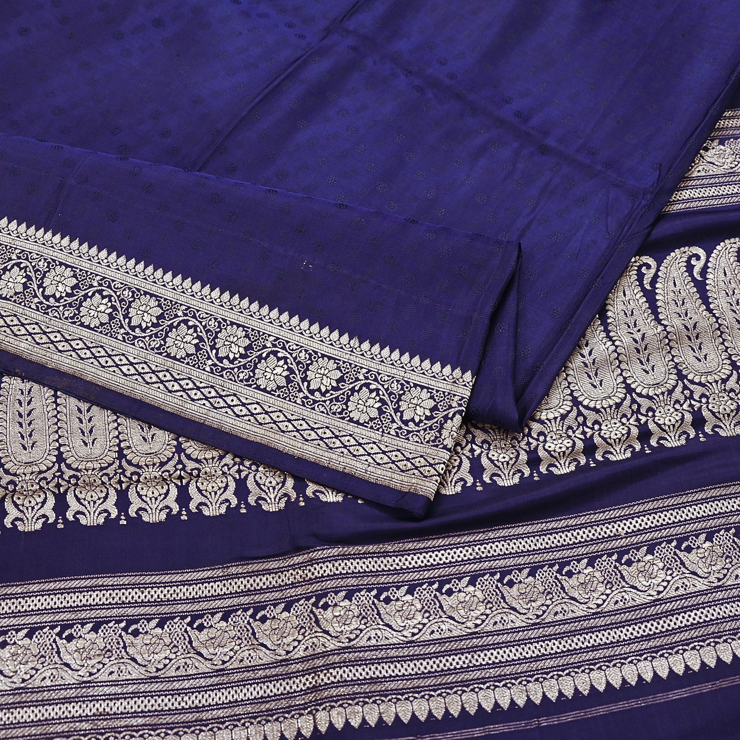 Vintage Banarasi Saree Pure Satin Silk Woven Brocade Zari Fabric Blue Heavy Craft Sari 5 Yards Indian Antique Textile Dress Making