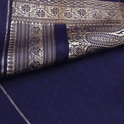 Vintage Banarasi Saree Pure Satin Silk Woven Brocade Zari Fabric Blue Heavy Craft Sari 5 Yards Indian Antique Textile Dress Making