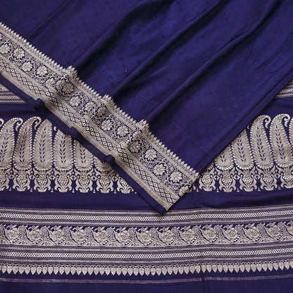 Vintage Banarasi Saree Pure Satin Silk Woven Brocade Zari Fabric Blue Heavy Craft Sari 5 Yards Indian Antique Textile Dress Making