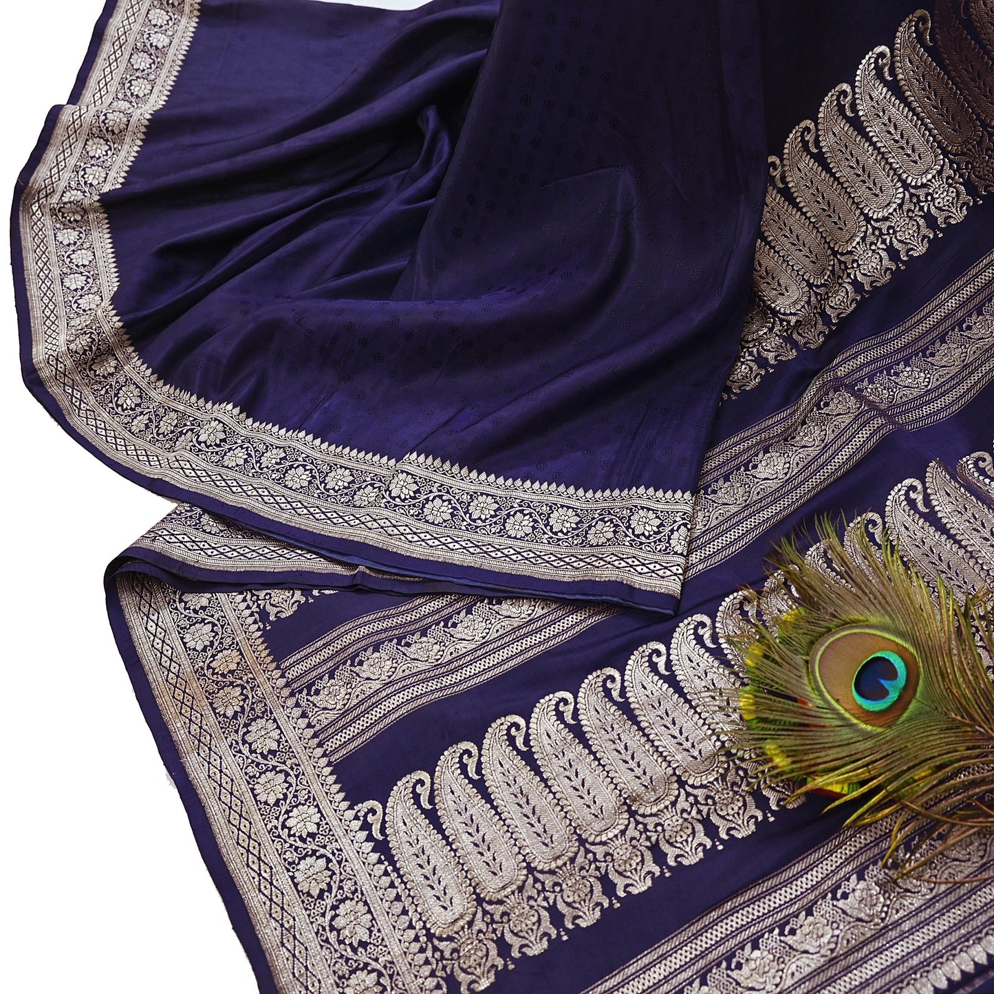 Vintage Banarasi Saree Pure Satin Silk Woven Brocade Zari Fabric Blue Heavy Craft Sari 5 Yards Indian Antique Textile Dress Making