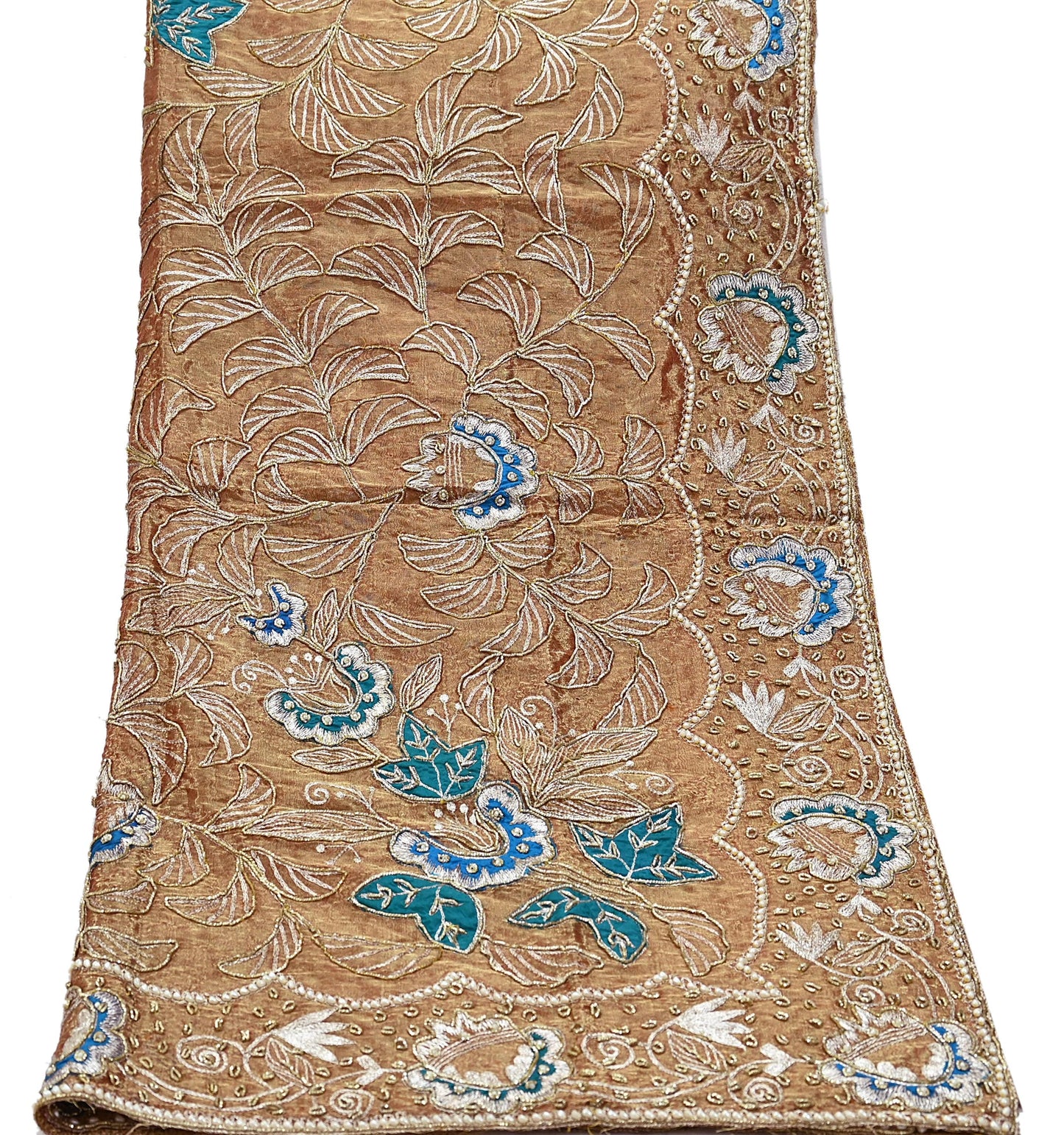 Indian Vintage Heavy Golden Dupatta Tissue Silk Long Stole Hand Embroidered Scarf Zari Zardozi/Dabka