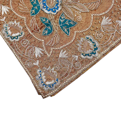 Indian Vintage Heavy Golden Dupatta Tissue Silk Long Stole Hand Embroidered Scarf Zari Zardozi/Dabka