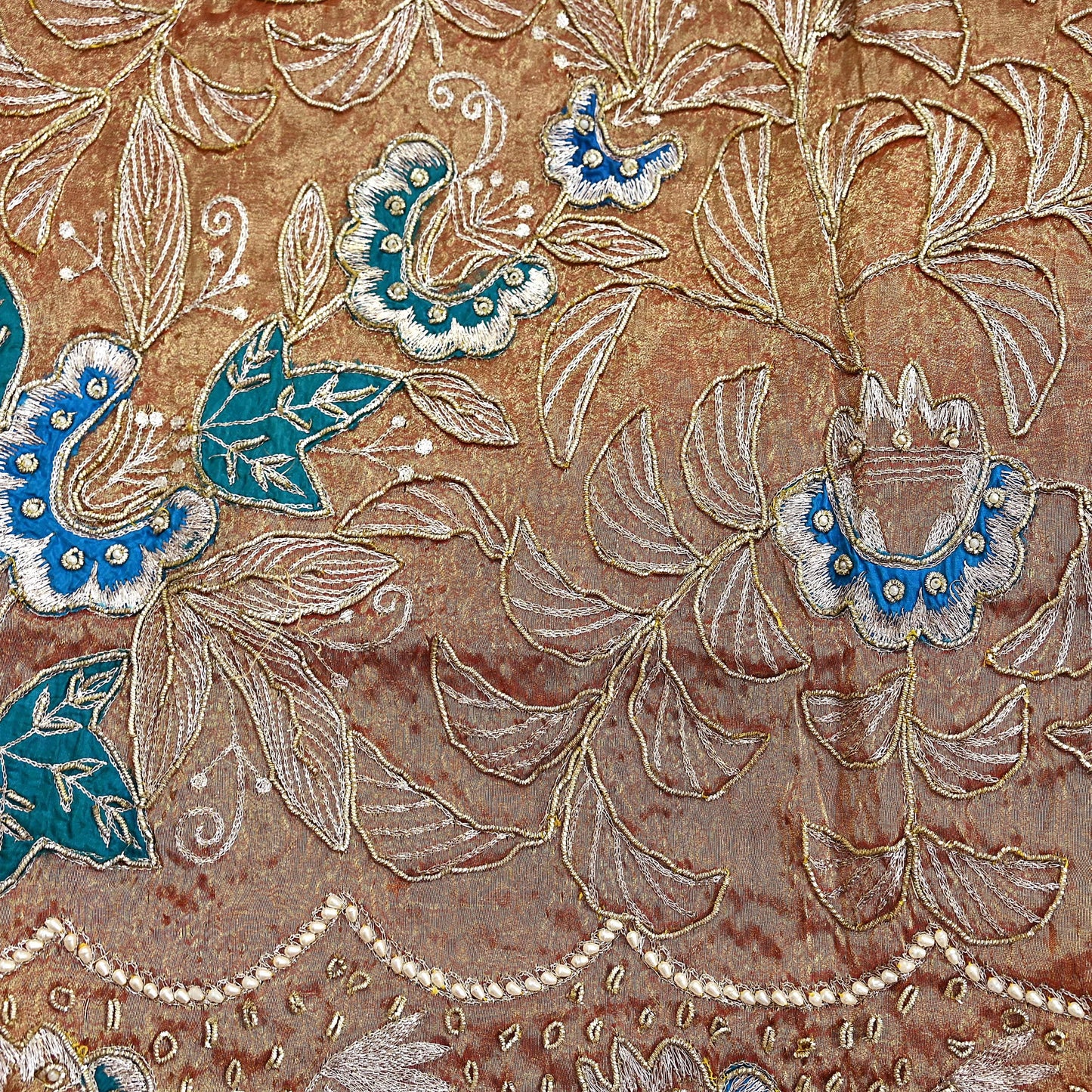 Indian Vintage Heavy Golden Dupatta Tissue Silk Long Stole Hand Embroidered Scarf Zari Zardozi/Dabka