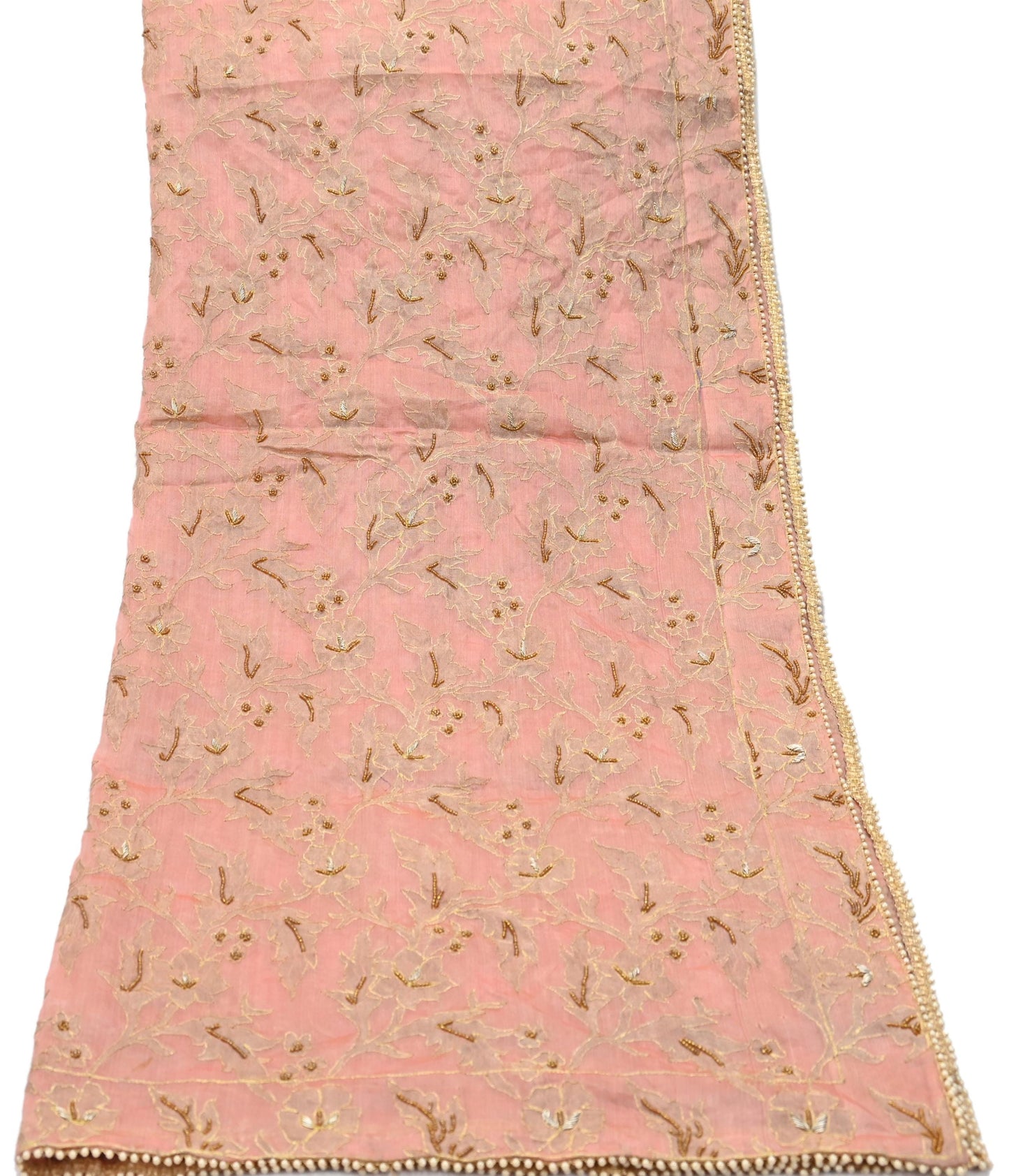Indian Vintage Heavy Wedding Peach Dupatta Pure Organza Silk Long Stole Hand Embroidered Scarves Zardozi Zari Bridal Veil Wrap Hijab