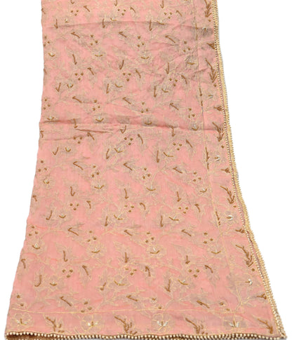 Indian Vintage Heavy Wedding Peach Dupatta Pure Organza Silk Long Stole Hand Embroidered Scarves Zardozi Zari Bridal Veil Wrap Hijab