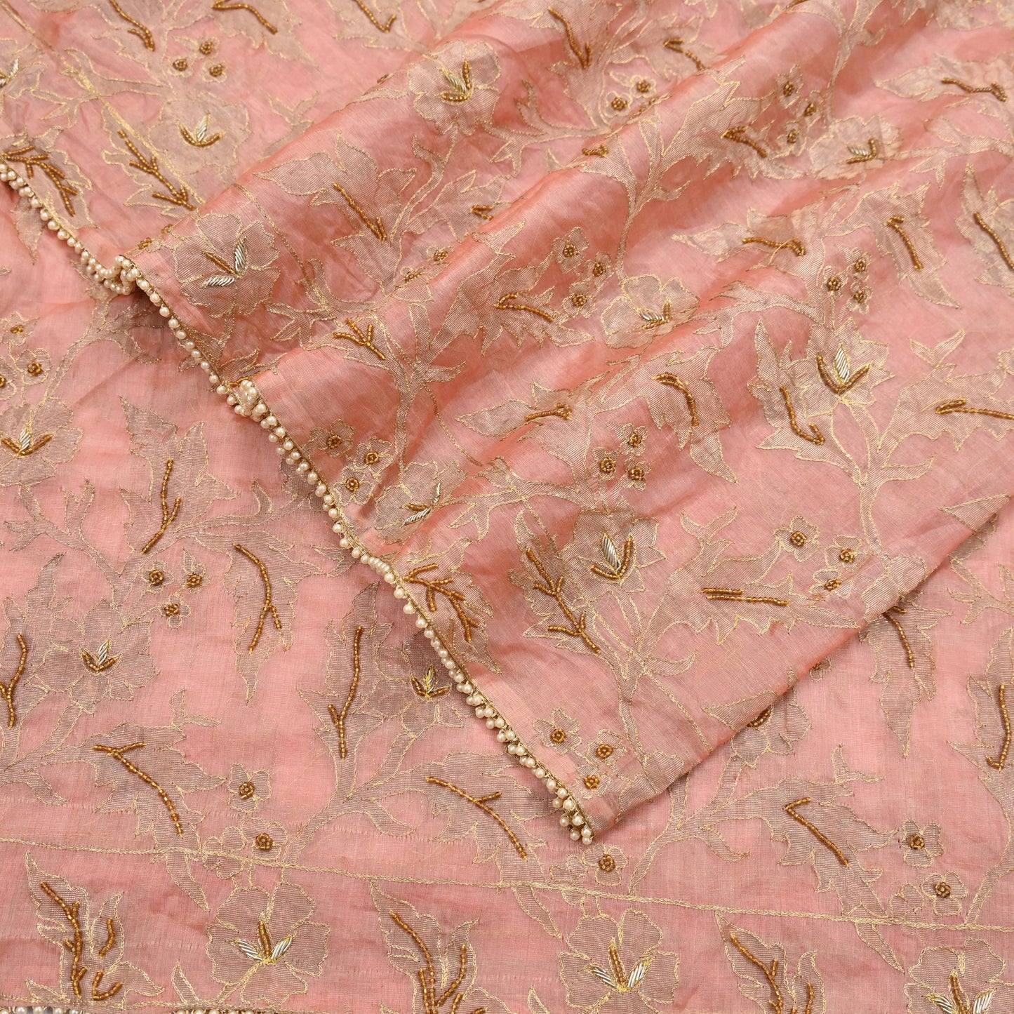 Indian Vintage Heavy Wedding Peach Dupatta Pure Organza Silk Long Stole Hand Embroidered Scarves Zardozi Zari Bridal Veil Wrap Hijab